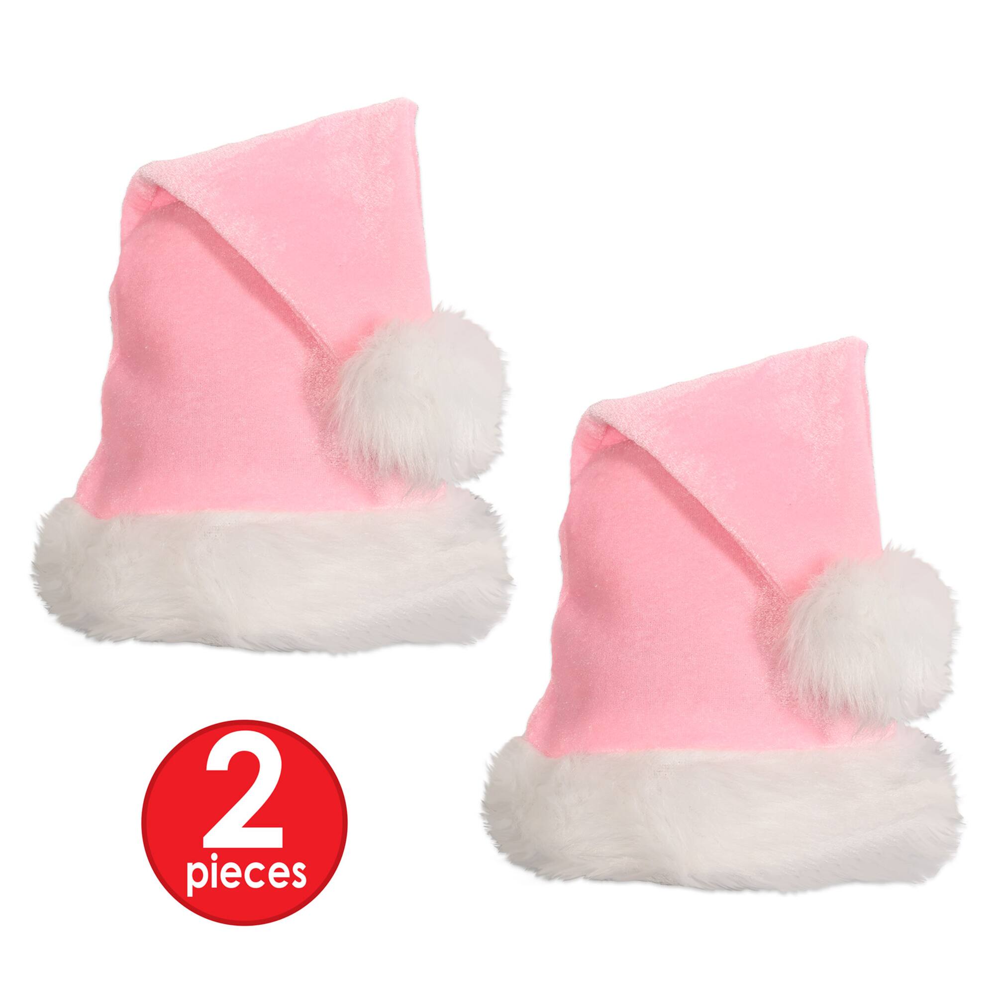 Beistle Light Pink Velvet Santa Hats, 2ct.